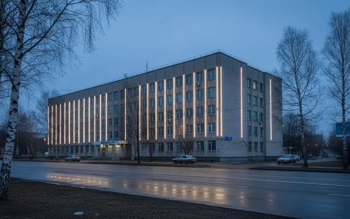 Здание Енисейского речного пароходства оснастили «умной» подсветкой