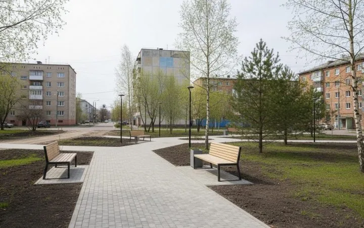 В Советском округе Омска открыли часть благоустроенного сквера Молодоженов